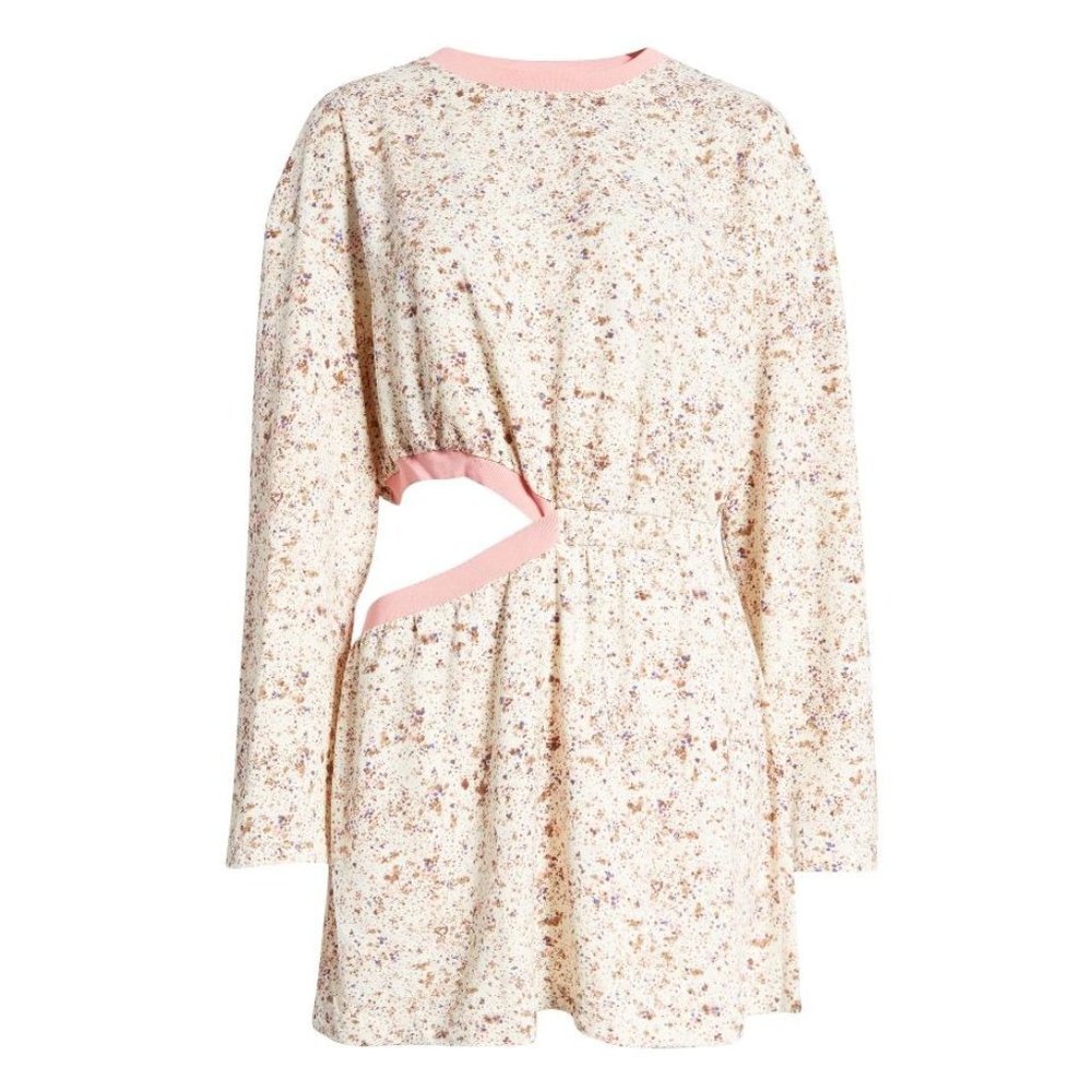 Open Edit Print Cut out Long Sleeve Dress Pink Pastel Size 2X NWT